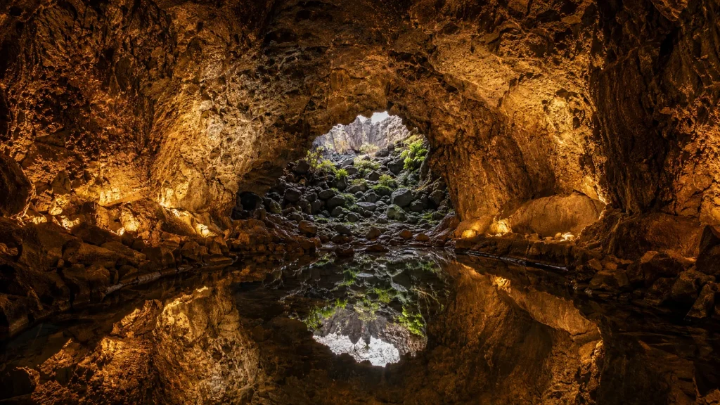 Interior of Cueva de los Verdes lava tube in Lanzarote